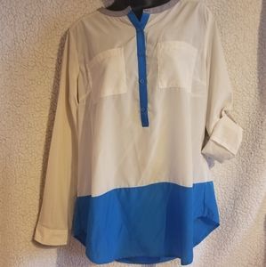 Cream & Blue Color Block Tunic.